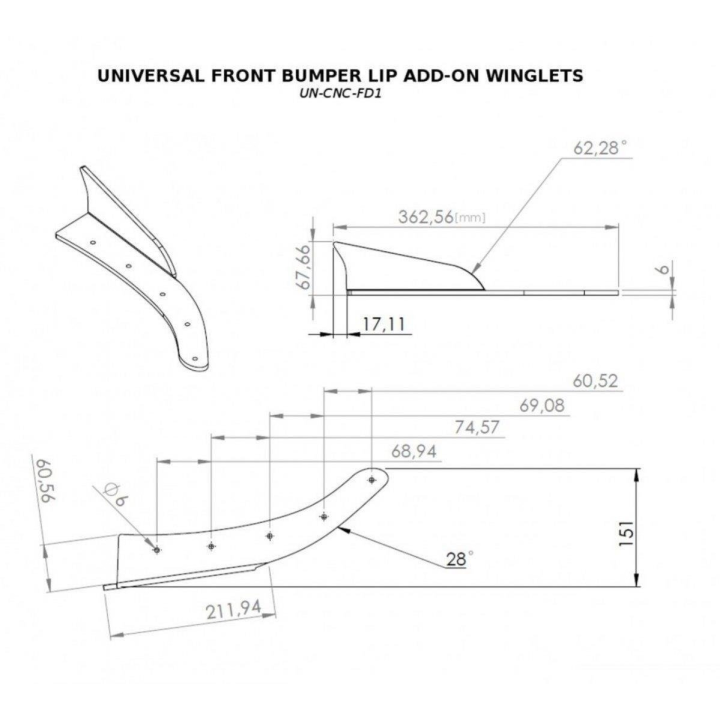 Uniwersalne Dokładki Przedniego Zderzaka Winglets
