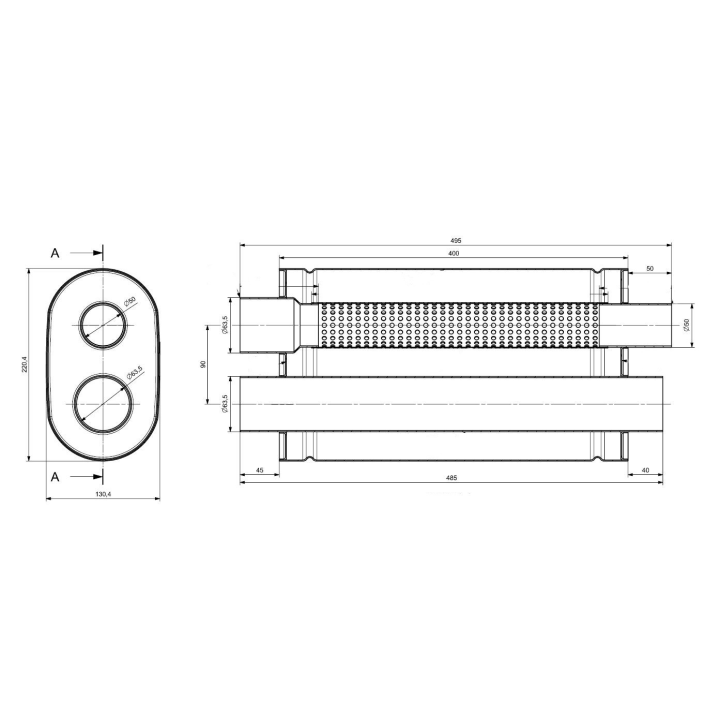 Uniwersalny tłumik eliptyczny E013 pod przepustnicę (Długość puszki: 400 mm, Średnica dolotu: 76 mm)