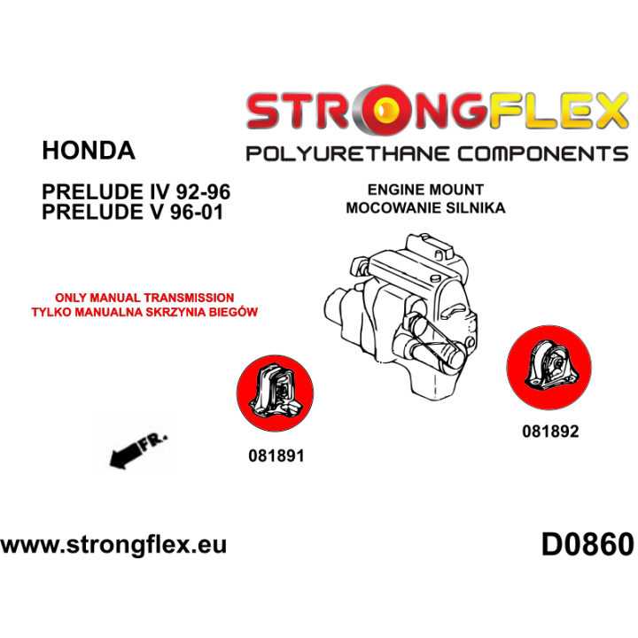 081891A: Wkładki przedniej poduszki silnika SPORT Strongflex
