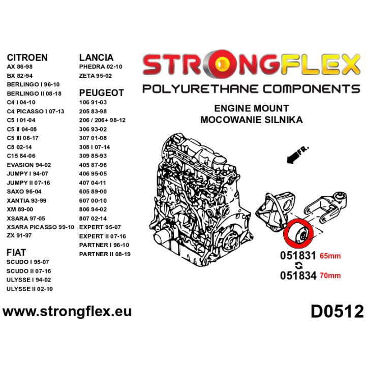 051834A: Poduszka silnika dolna 70mm SPORT Strongflex