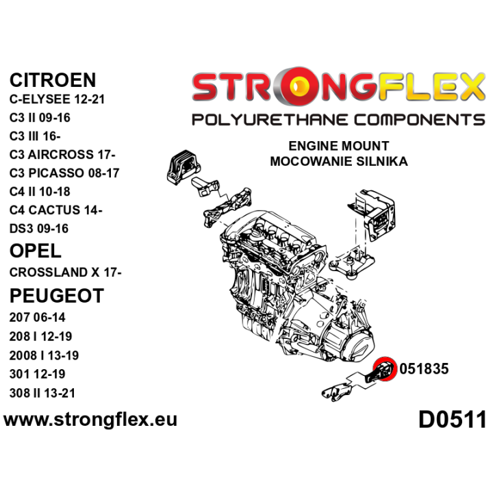 051835A: Wkładka tylnej dolnej poduszki silnika SPORT Strongflex