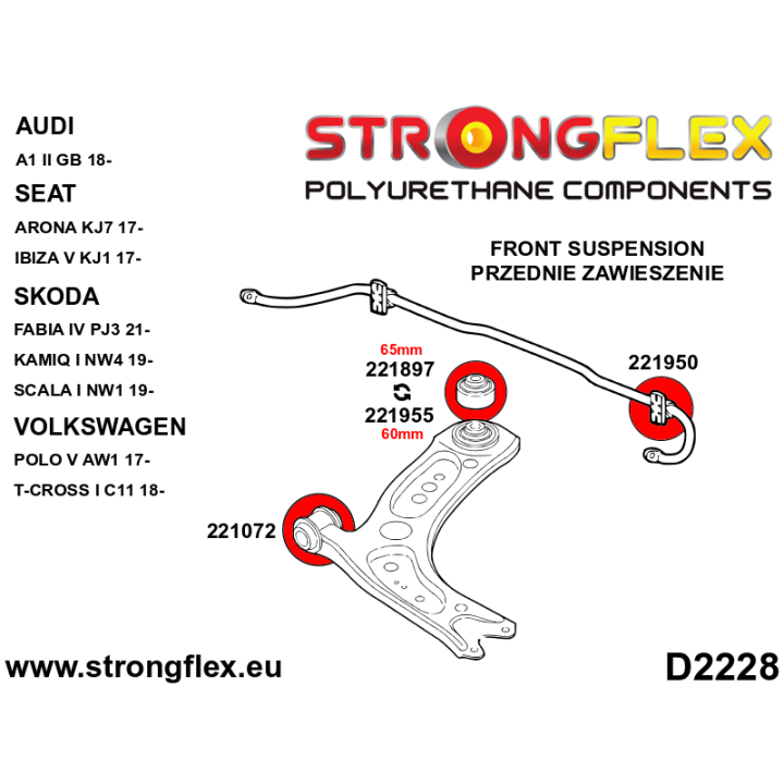 221955A: Tuleja wahacza przedniego - tylna 60mm SPORT Strongflex