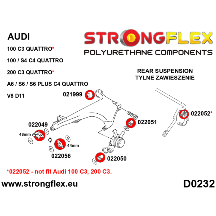 022056A: Tuleja wahacza tylnego dolnego – przednia 44mm SPORT Strongflex