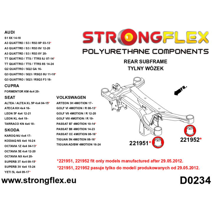221952A: Tuleja tylnego wózka – tylna 52mm SPORT Strongflex