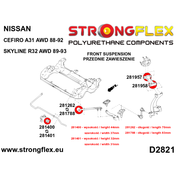 281401B: Tuleja stabilizatora przedniego GT-R Strongflex