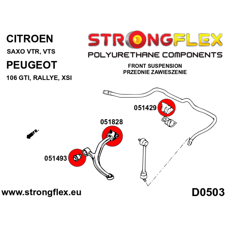 051828A: Tuleja wahacza przedniego - tylna SPORT Strongflex