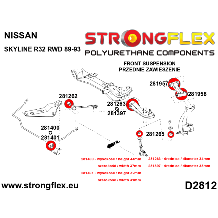 281958A: Tuleja wahacza przedniego górnego - dolna SPORT Strongflex