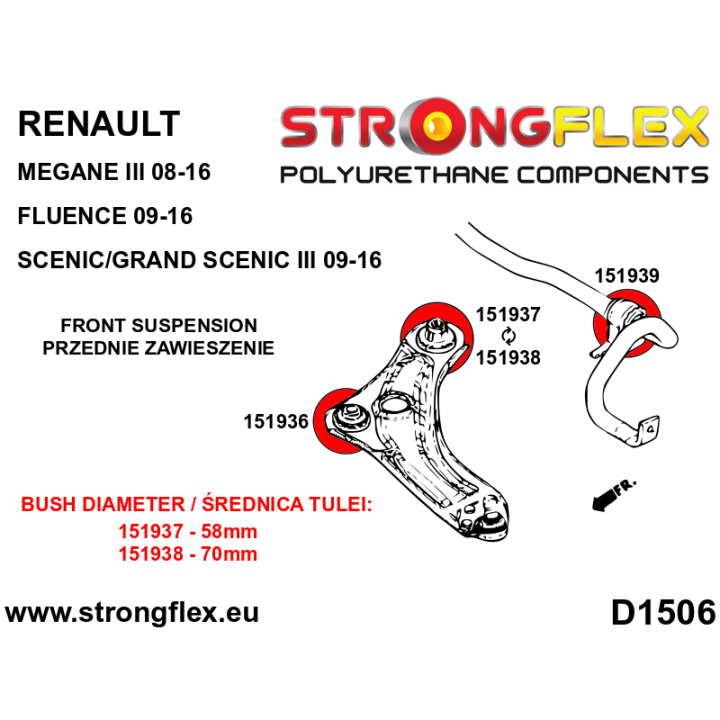 151938B: Tuleja wahacza przedniego - tylna 70mm Strongflex