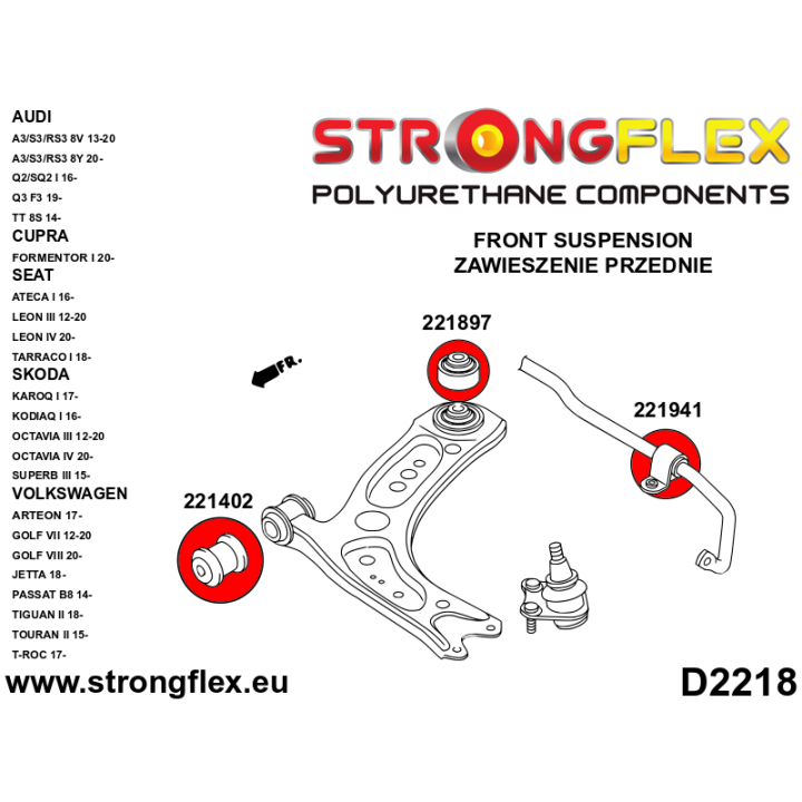 221897B: Tuleja wahacza przedniego - tylna 65mm Strongflex