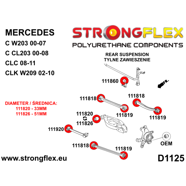111820B: Tuleja wahacza tylnego dolnego - wewnętrzna 33mm Strongflex