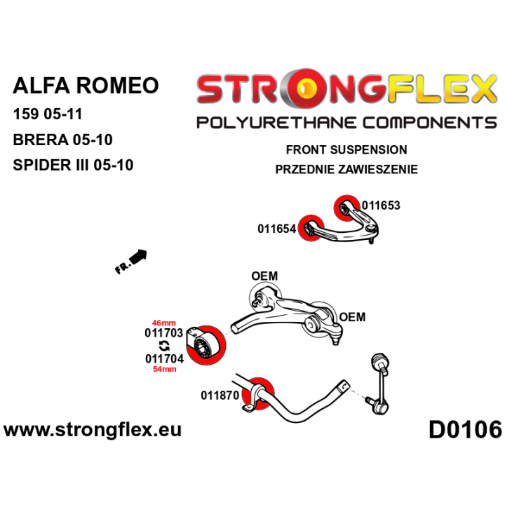 011703B: Tuleja wahacza przedniego dolnego tylna 46mm Strongflex
