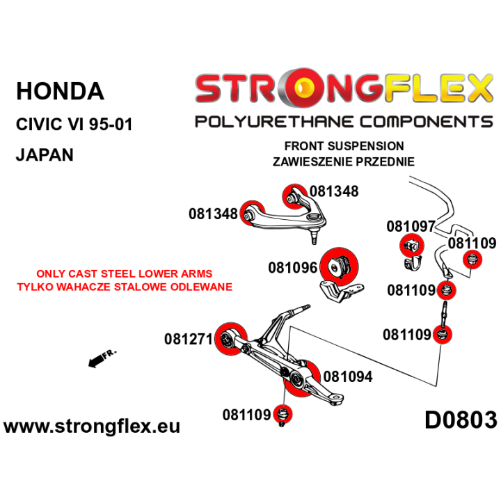 Strongflex 086096A: Zestaw poliuretanowy zawieszenia przedniego SPORT