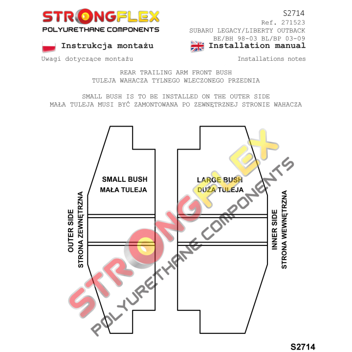 271523B: Tuleja wahacza tylnego wleczonego przednia Strongflex