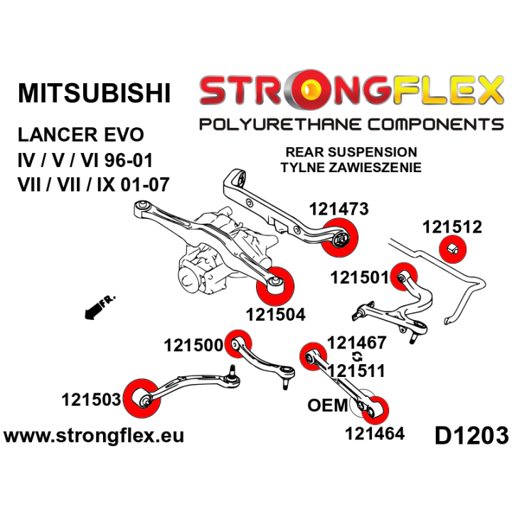 121503B: Tuleja wahacza tylnego wzdłużnego/wleczonego Strongflex