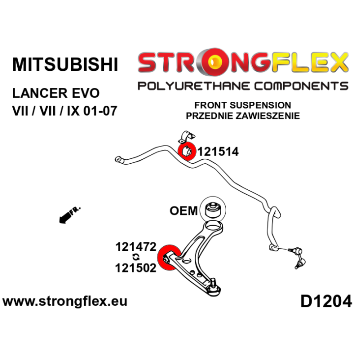 121502A: Tuleja wahacza przedniego przednia 12mm SPORT Strongflex