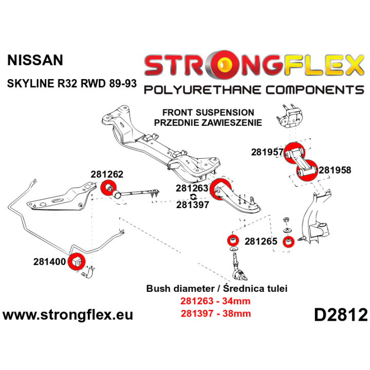 281263A: Tuleja wahacza przedniego dolnego 34mm SPORT Strongflex