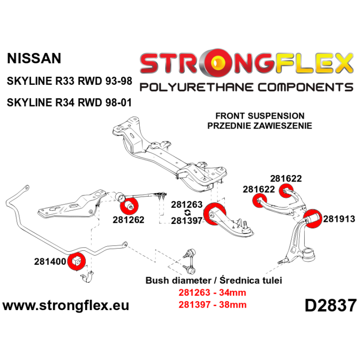 281263A: Tuleja wahacza przedniego dolnego 34mm SPORT Strongflex