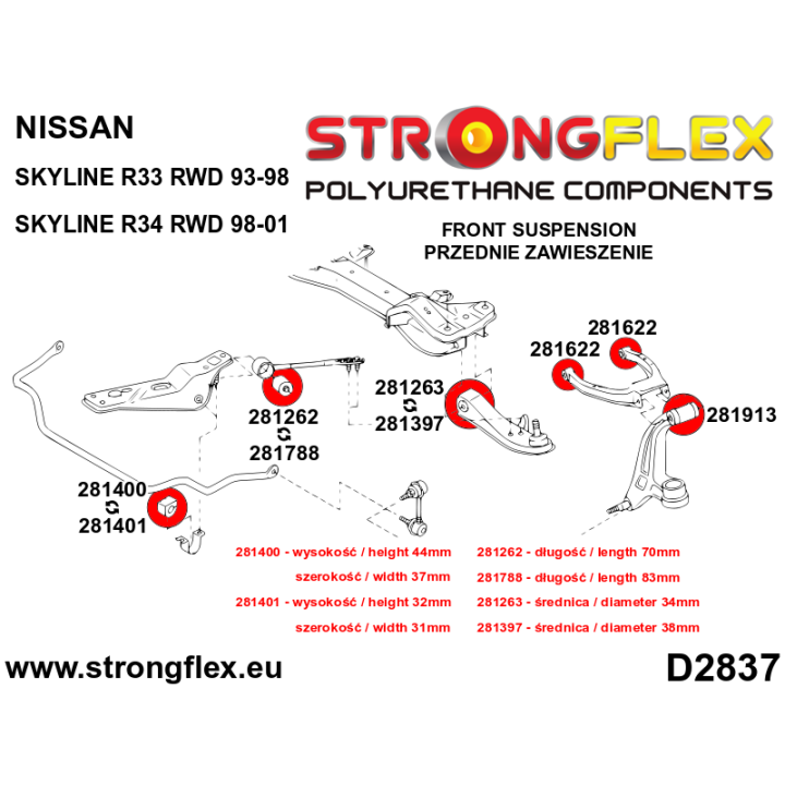 281262B: Tuleja przedniego drążka reakcyjnego Strongflex