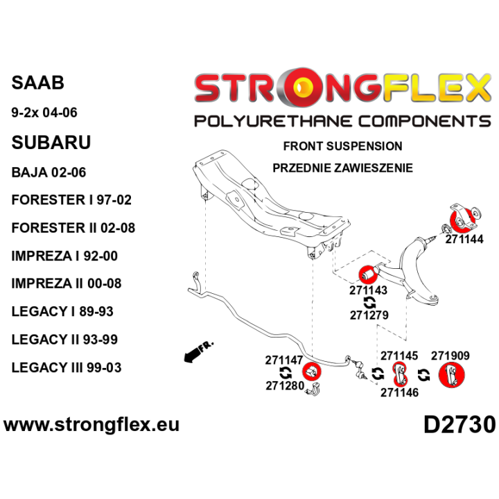 271279B: Tuleja wahacza przedniego przednia 61mm Strongflex