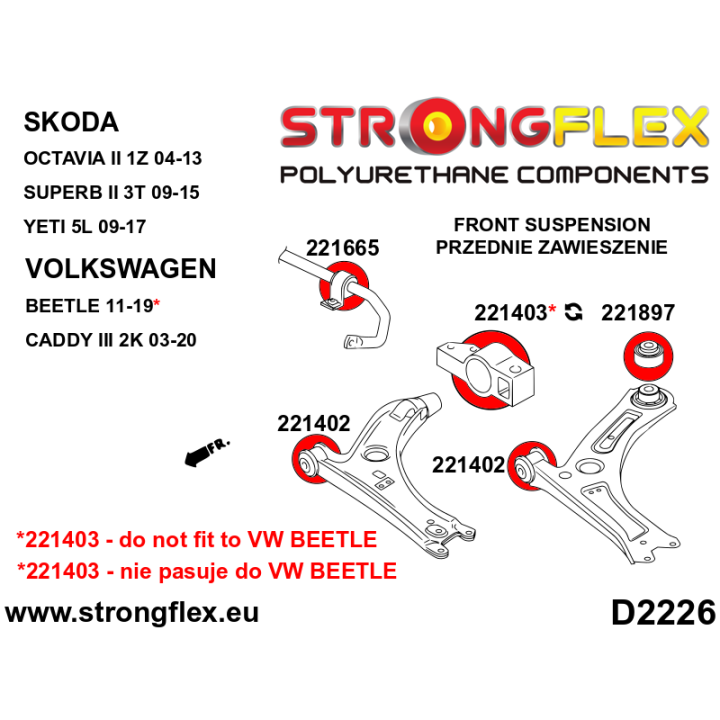 221403A: Tuleja wahacza przedniego tylna SPORT Strongflex