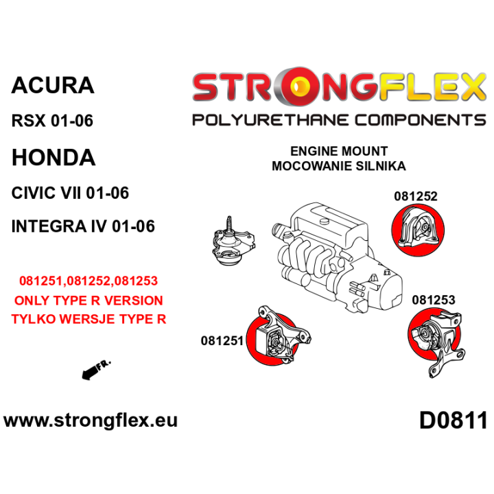 081251B: Wkładki przedniej poduszki silnika Strongflex