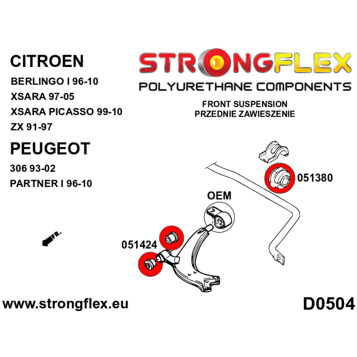051424A: Tuleja wahacza przedniego przednia SPORT Strongflex