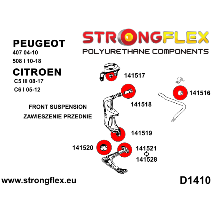 141528A: Tuleja wahacza przedniego tylna 51mm SPORT Strongflex