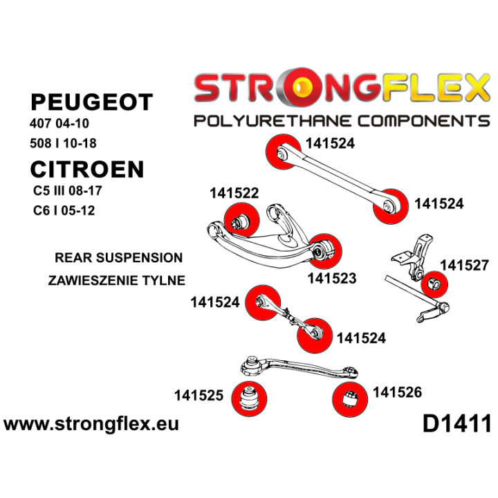 141523A: Tuleja wahacza tylnego górnego – zewnętrzna SPORT Strongflex